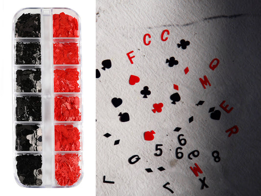Poker Glitters Clubs Diamonds Hearts Spades English letter Number / Playing card suit Alphabet calligraphic Nail Crafts Supply