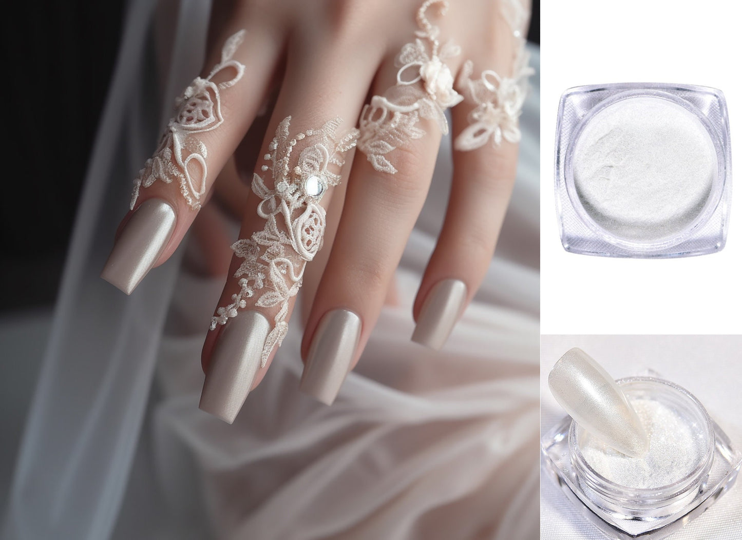 White Pearlescent Glow Chrome Nail Powder Mirror Effect/ Glazed Donut Nails Moonlight Effect Pigment Powder for Nail art