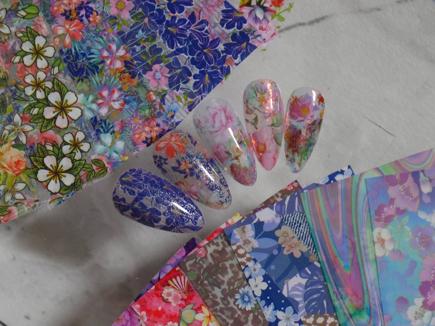 9pcs Flower garden Transfer Film Foil Nail Art Sticker Decal/ Floral Sakura Rose Peony DIY nail Films
