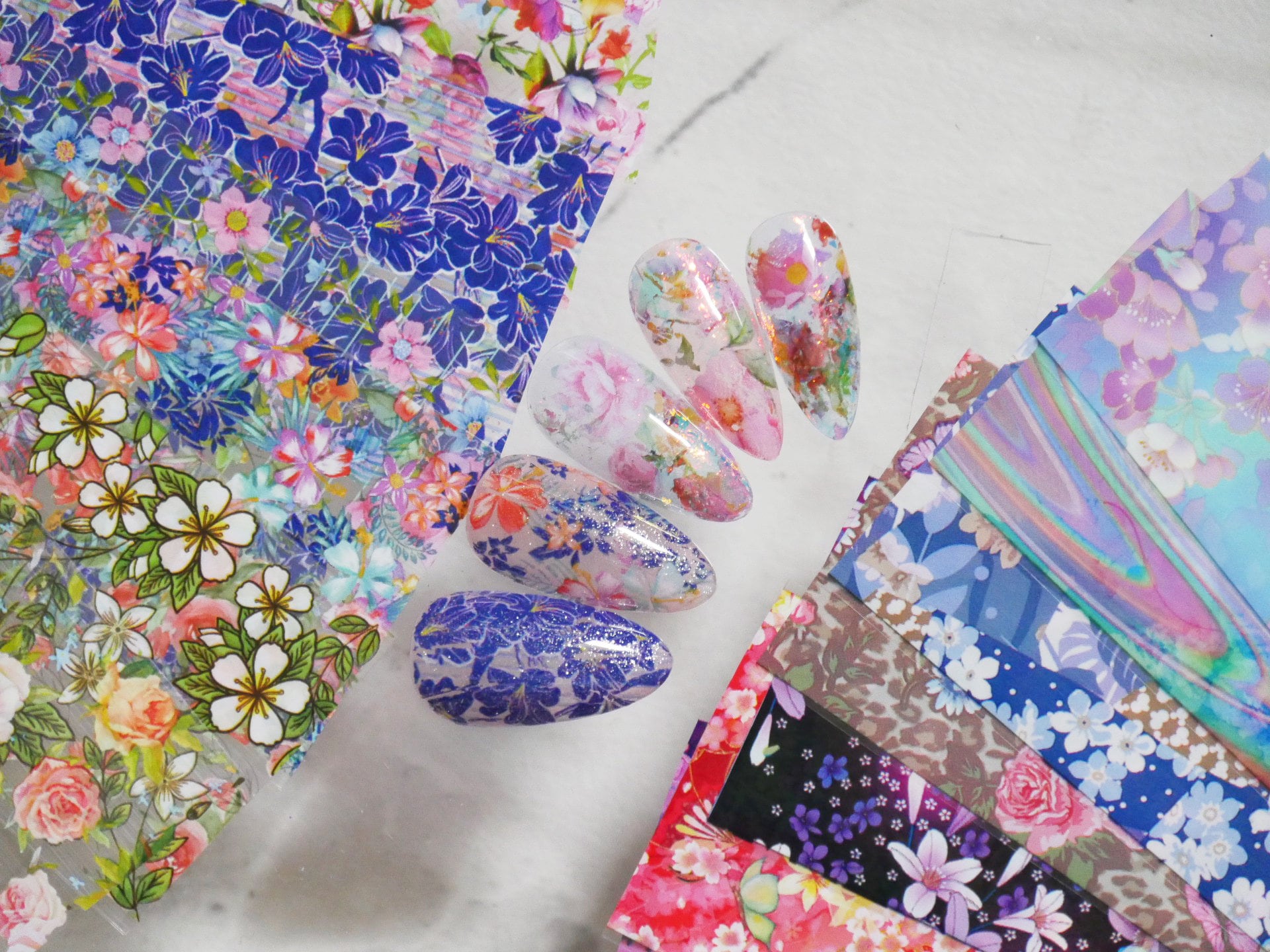 9pcs Flower garden Transfer Film Foil Nail Art Sticker Decal/ Floral Sakura Rose Peony DIY nail Films