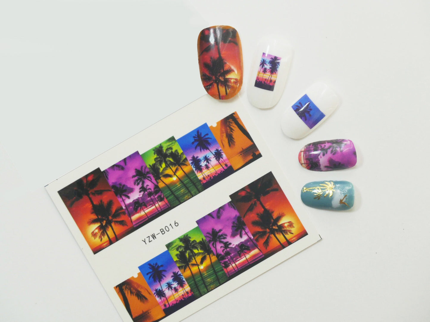 Tropical Palm Tree Beach Nail Tattoo/ Sunset Sunrise Water Ocean view/Miami Beach Hawaii Summer Theme nail sticker Tattoos
