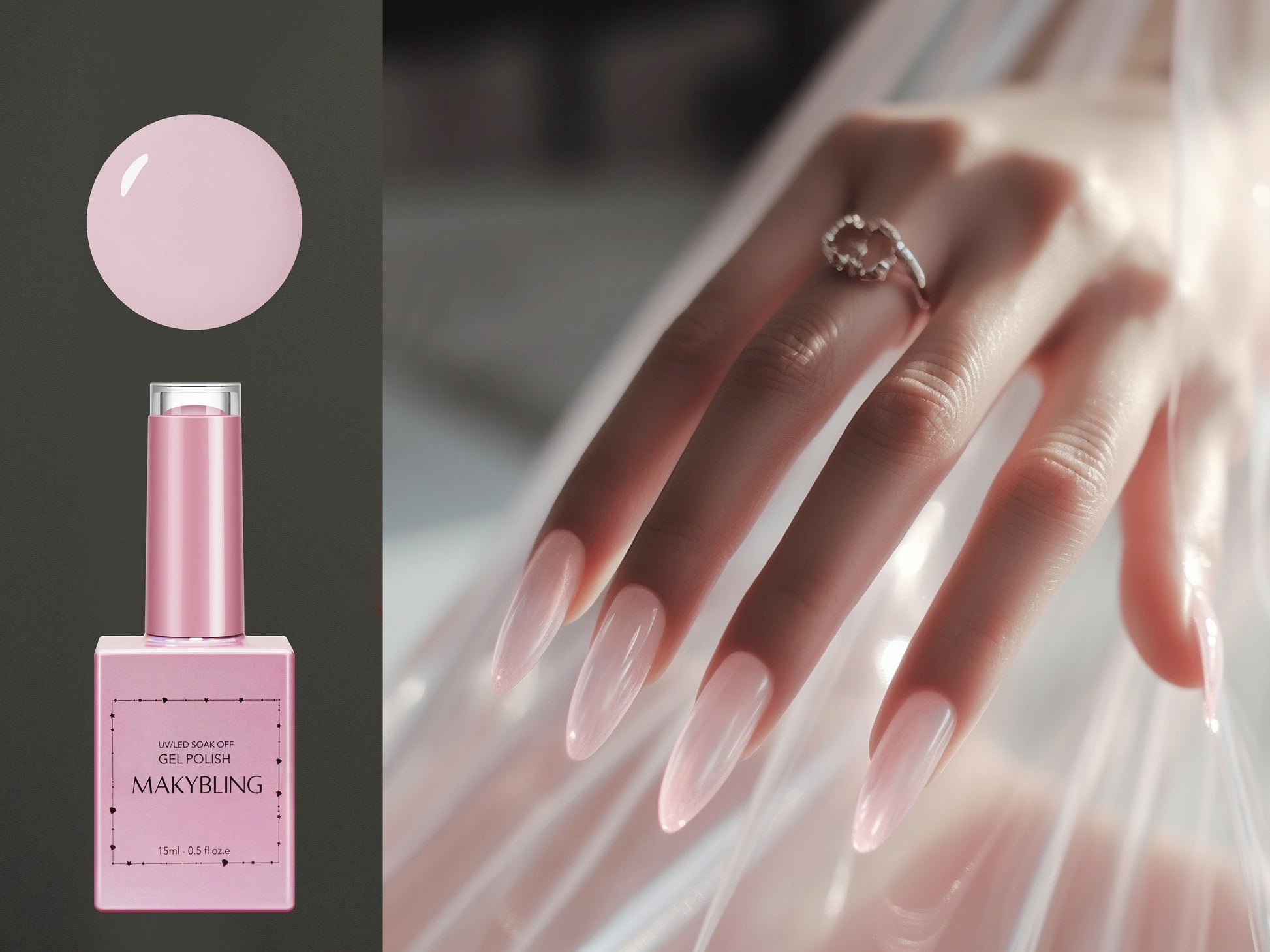 15ml Sheer Pink Transparent Gel polish/ Translucent Jelly Pink Milky Nails/ Feminine Pinky Soak off UV/Led Gel polish Manicure- Makybling