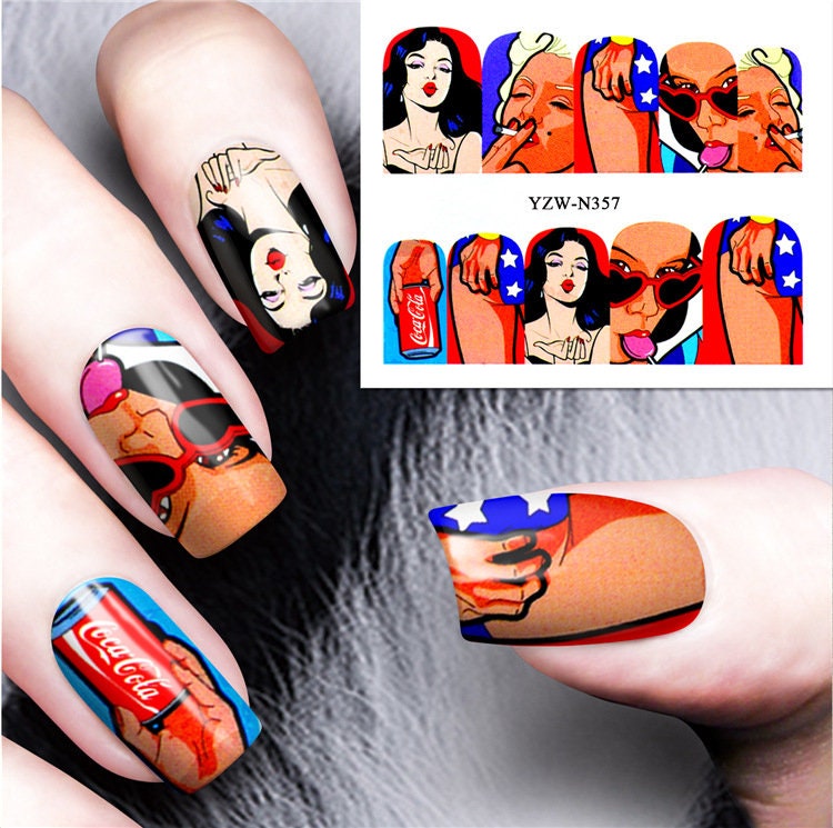 3pcs Marilyn Monroe Pin up Girls Nail Tattoo/ Sexy Girls Water transfer nail sticker/ Pop Art Nails Decals 1950s