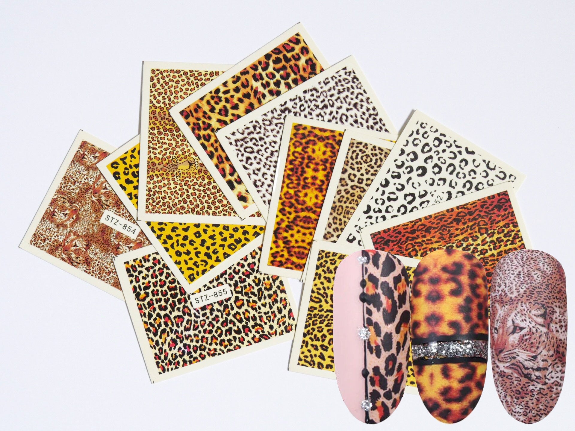 11pcs Leopard Print Nail Tattoo/ Animal Print Water transfer Nails Sticker/ Leopard Cheetah Nail Art Decal Sticker