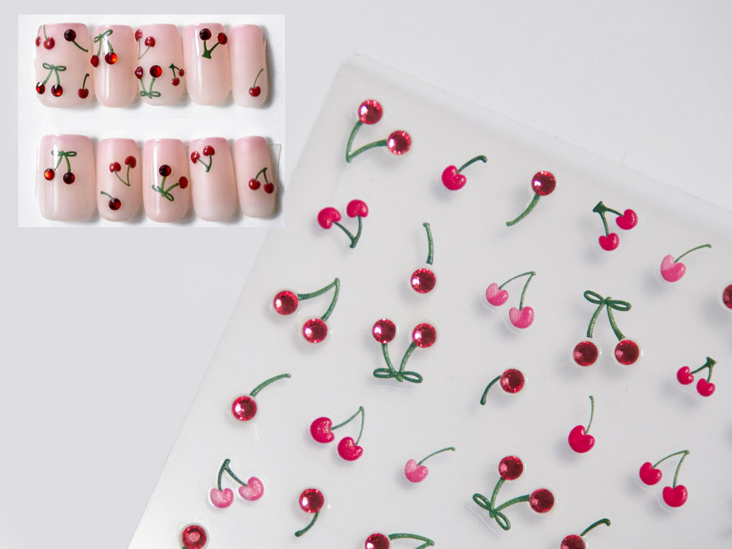 Red Cherry Fruity Nail Art Sticker/ 3D fruits DIY Tips Guides peel off  Stickers/Rhinestone Cherries Yellow Banana fruit nail decal