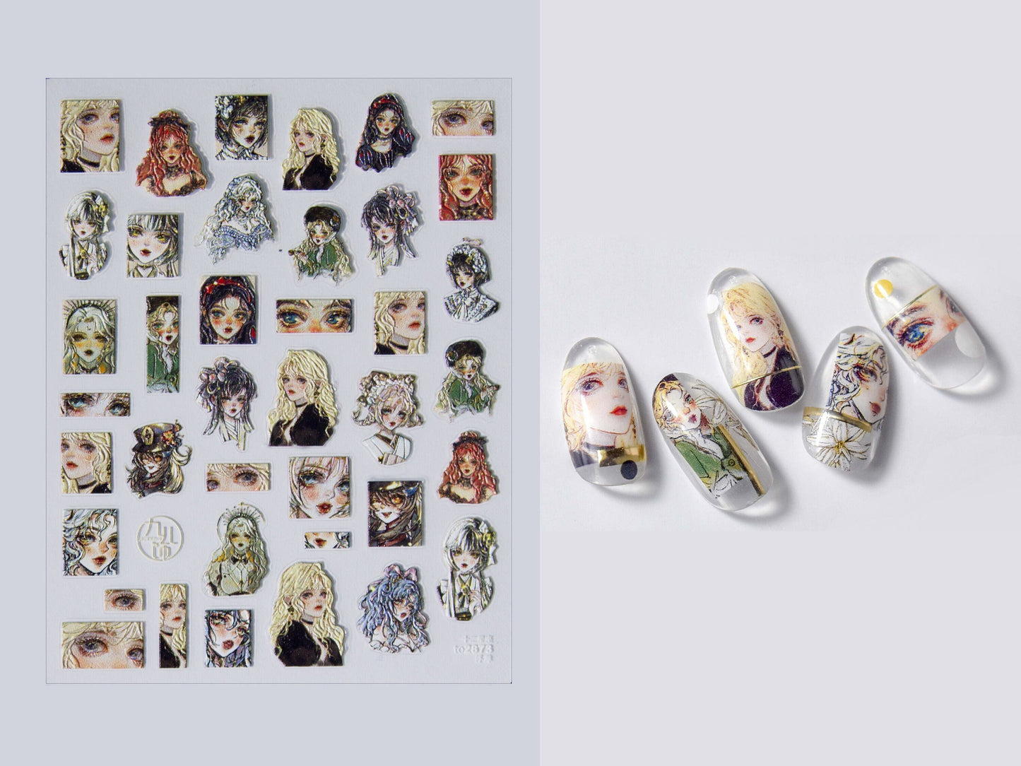 3D Embossing Japanese Comic Girl Nail Sticker/Diviners Psychic Medium Spiritual Women Peel off Stickers/ Pretty Manga Girls Portrait Nails