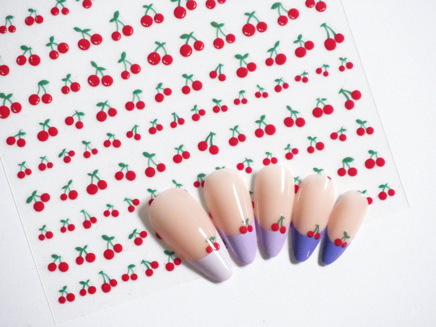 Red Cherry Nail Art Sticker/ Cherries Fruits DIY Tips Guides peel off  Stickers/ Kawaii Summer Nails Decal