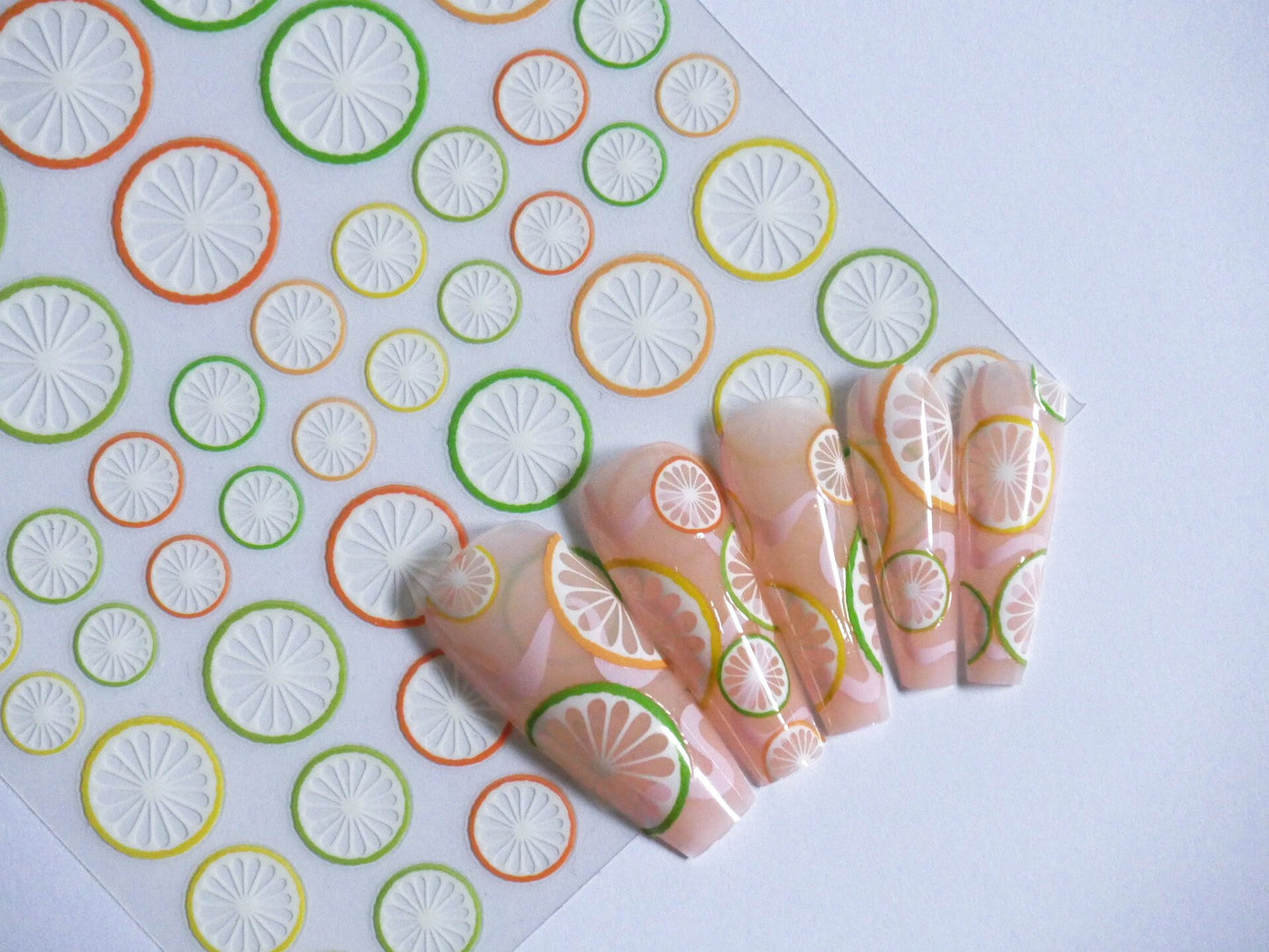 Lemon Lime Orange Nail Art Sticker/ Juicy Fruits DIY Tips Guides peel off Stickers/ Orange Yellow Green Kawaii Summer Nails Decal