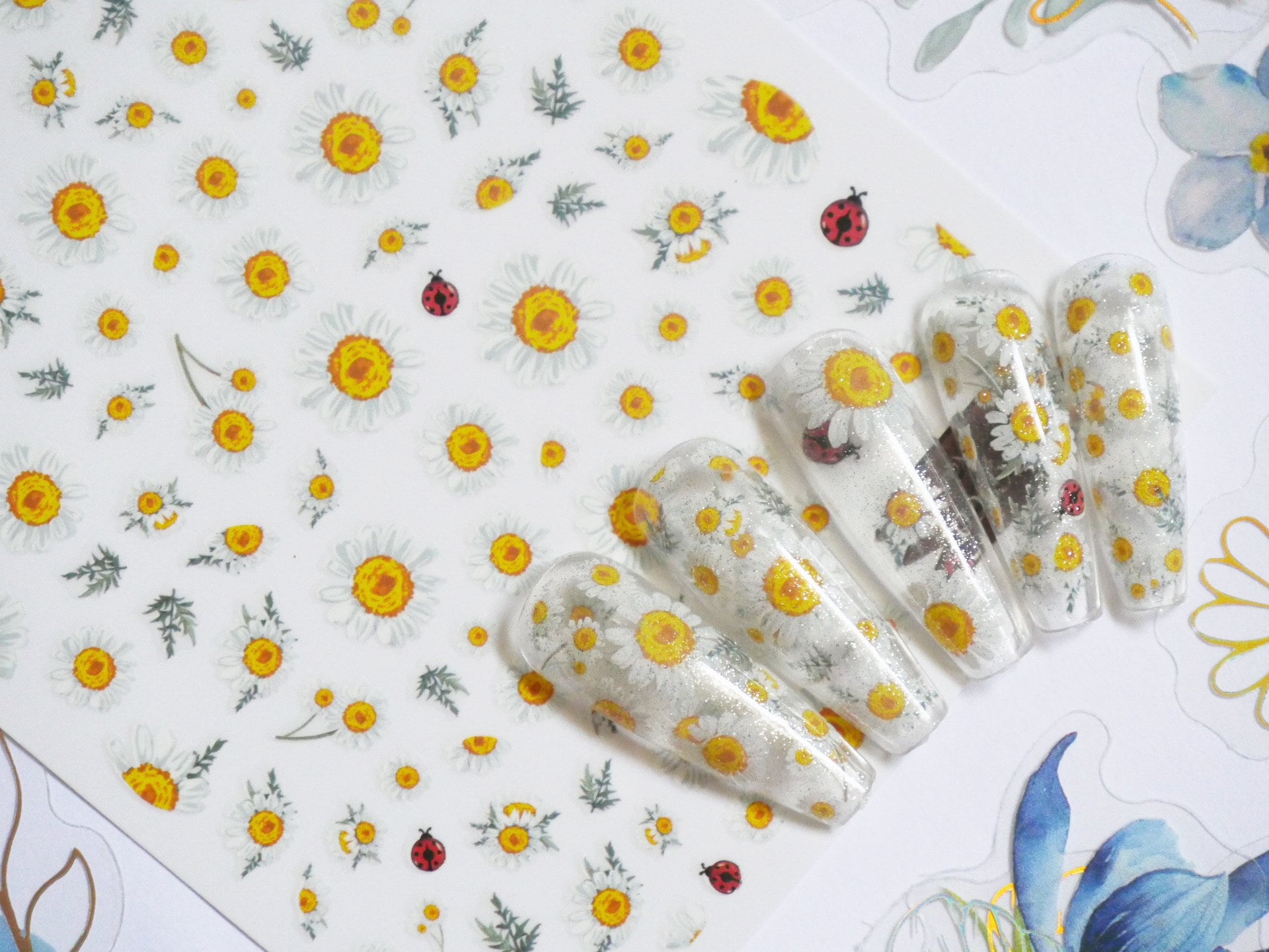 Daisy flower Nail Art Sticker Peel off daisies Stickers/ Beetle Leaf Bouquet white flower Blossom Manicure Nail Supply