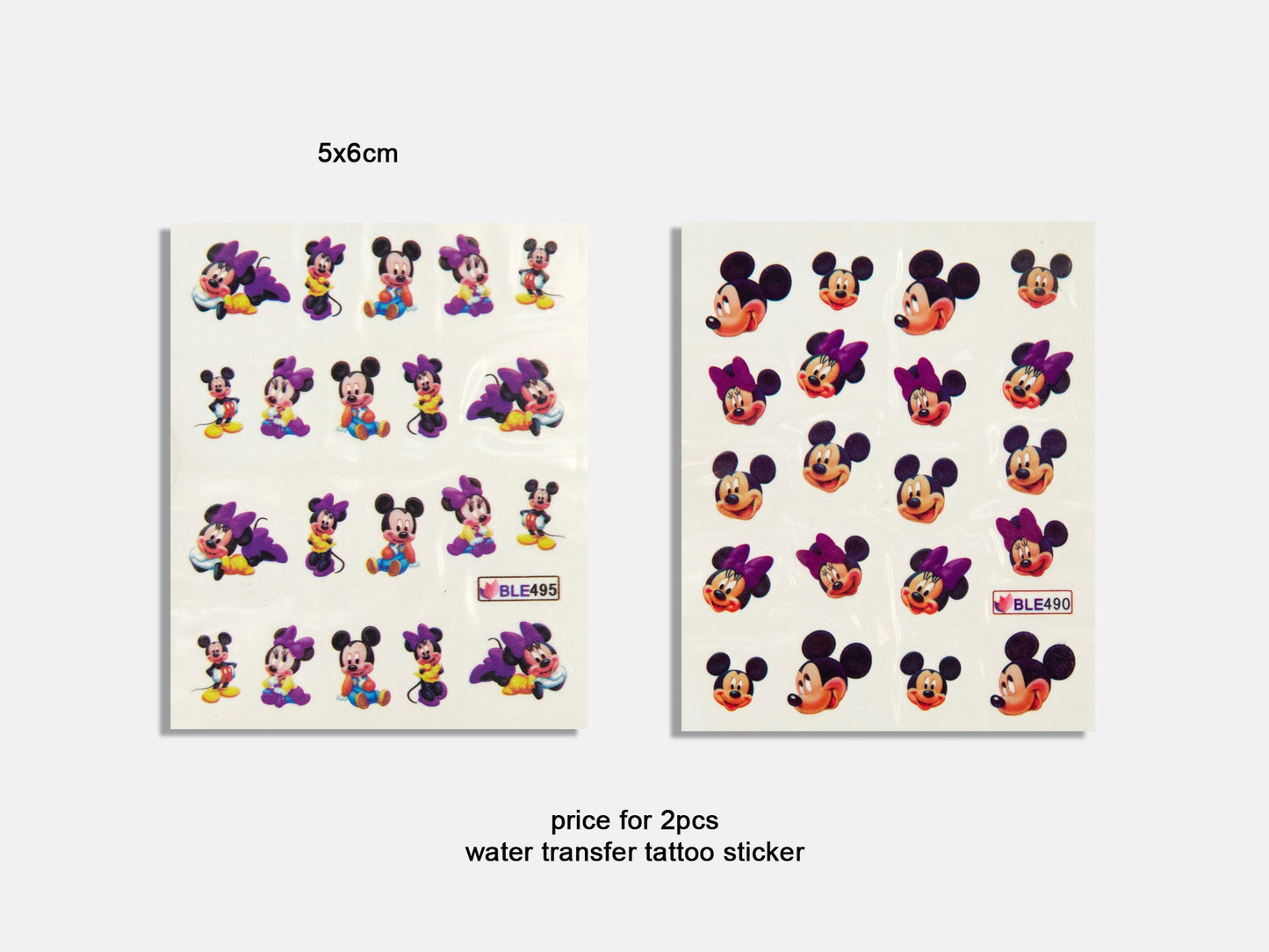 2pcs Mickey Mouse Minnie Mouse Nail Tattoo/Disney Theme nail sticker/Water Transfer Nail Art Stickers Decals/ Cartoon Miniature Decals