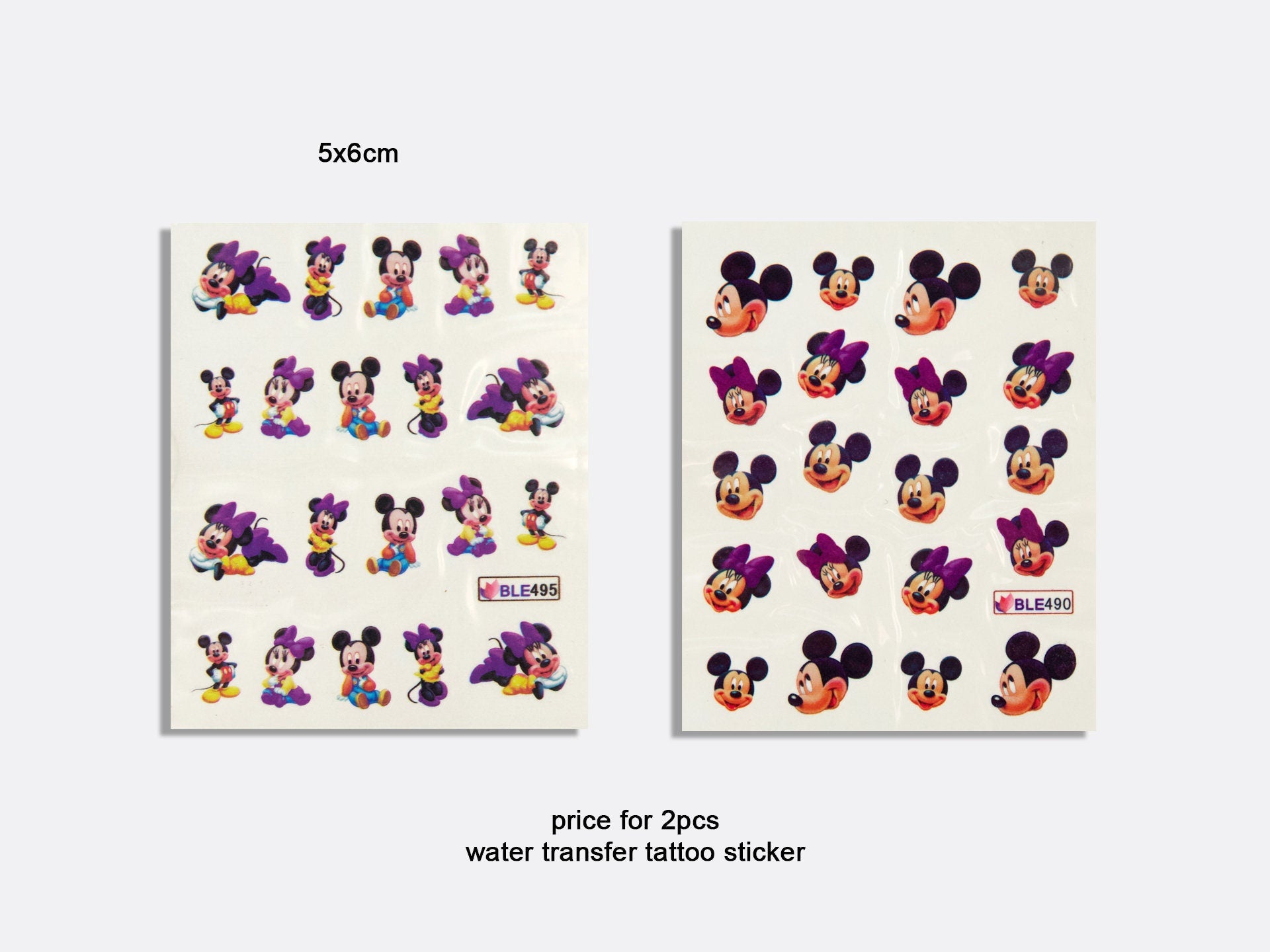 2pcs Mickey Mouse Minnie Mouse Nail Tattoo/Disney Theme nail sticker/Water Transfer Nail Art Stickers Decals/ Cartoon Miniature Decals