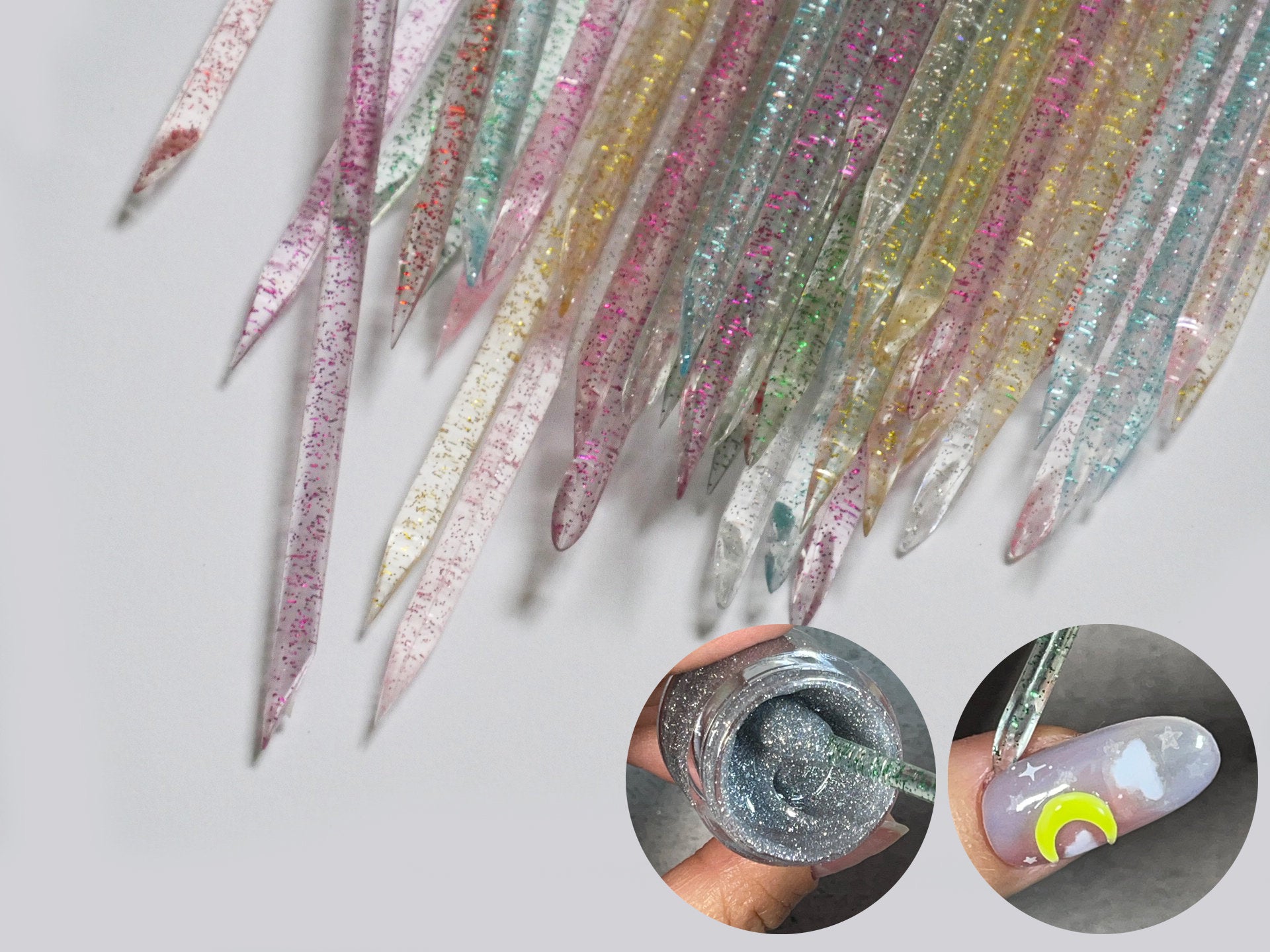 50pcs Manicure Stick Tool Supply/ Double Sided Nail Art Cuticle Pusher Glitter Crystal Multi-purpose Double-Ended Nail Point Drill Sticks