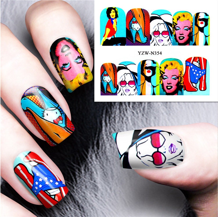 3pcs Marilyn Monroe Pin up Girls Nail Tattoo/ Sexy Girls Water transfer nail sticker/ Pop Art Nails Decals 1950s