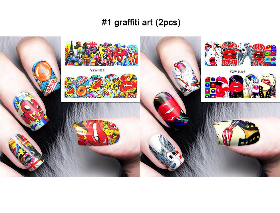 2pcs Naughty Girl Spoofs Pop Art Nail Tattoos/ Sexy Lips Graffiti Water transfer Nail sticker/ Superhero Parodies Cat Women Nail Decals