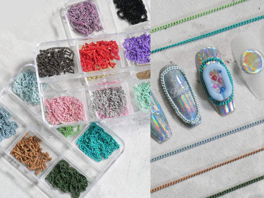 Metallic Steel Chain Punk Style for 3D Nail/ Multi color Creative Nail supply and Crafts Making/ Nail Chains Decals 6x50cm