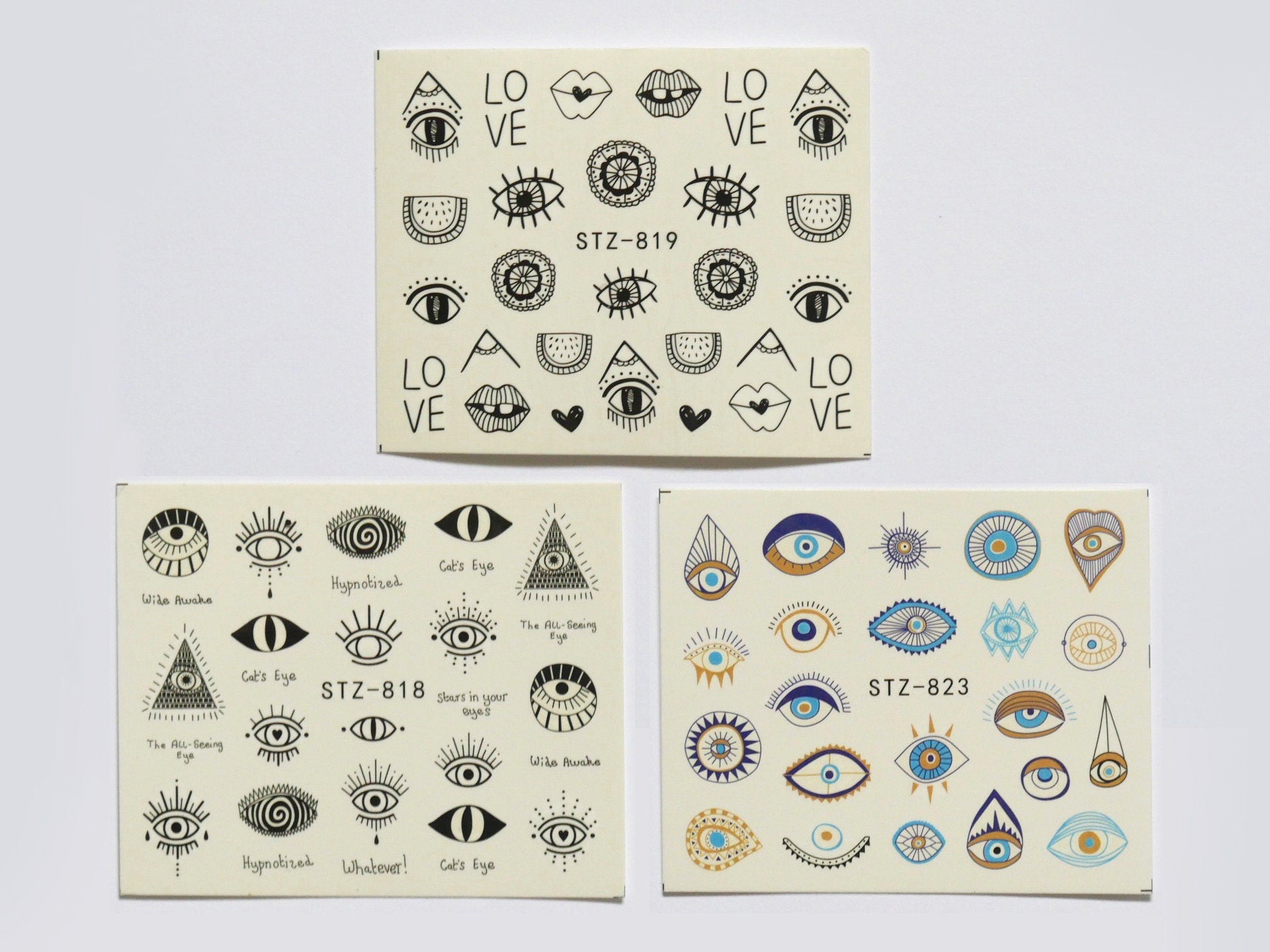 6pcs Evil Eye Nail Art Tattoo Decals/ Eyes Supernatural Spiritual Witch Nail Decals DIY Nail Art Supplies for Nail Decorations Designer