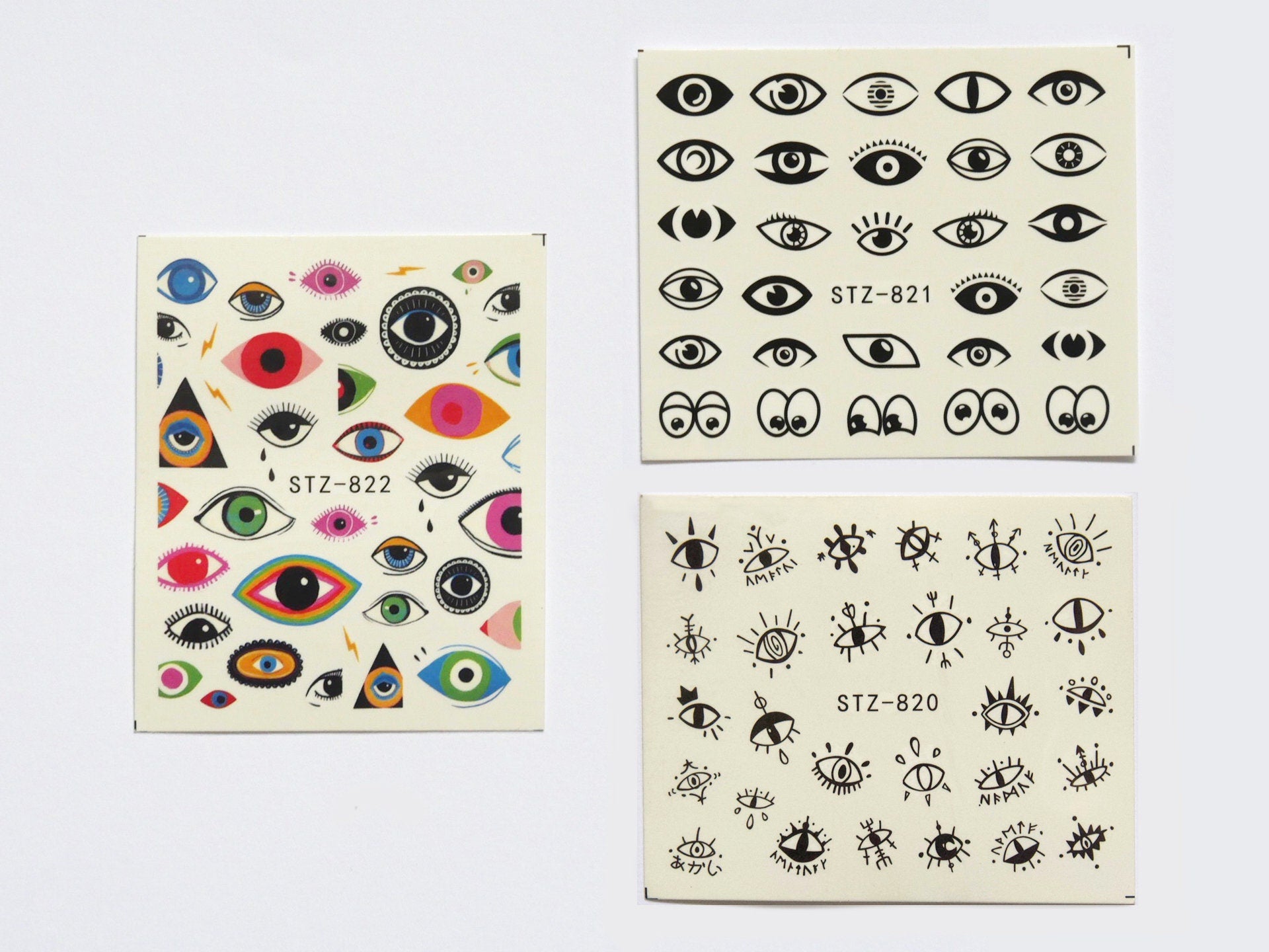 6pcs Evil Eye Nail Art Tattoo Decals/ Eyes Supernatural Spiritual Witch Nail Decals DIY Nail Art Supplies for Nail Decorations Designer