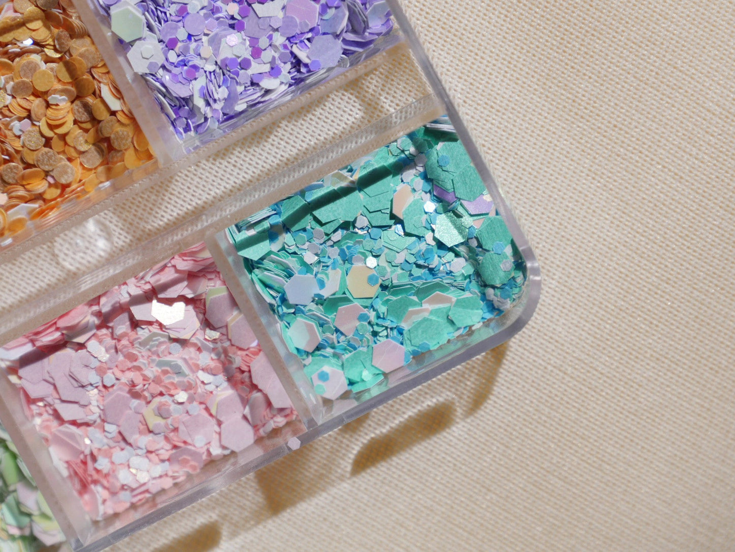 Hexagon&Dots Pearlescent Glitters/ Mixed Size Iridescent Sequins Nail Flakes /Mermaid Round Hexagon Chips Nail Decals