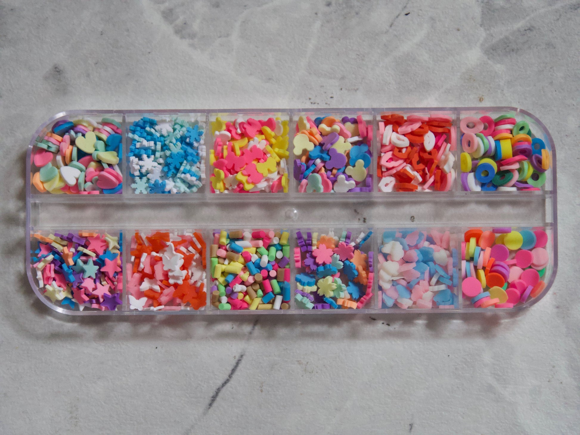 12 grids Soft Rubber Cute Decals / Kawaii Candy shapes bow tie lip star cloud nail art decal/ Mini Soft Pottery Crafts Supply