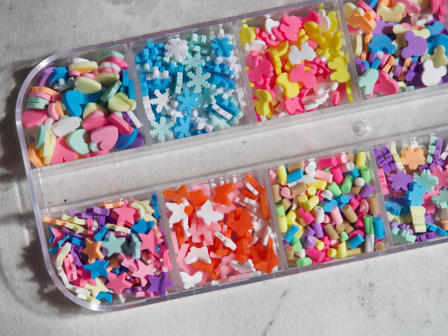 12 grids Soft Rubber Cute Decals / Kawaii Candy shapes bow tie lip star cloud nail art decal/ Mini Soft Pottery Crafts Supply