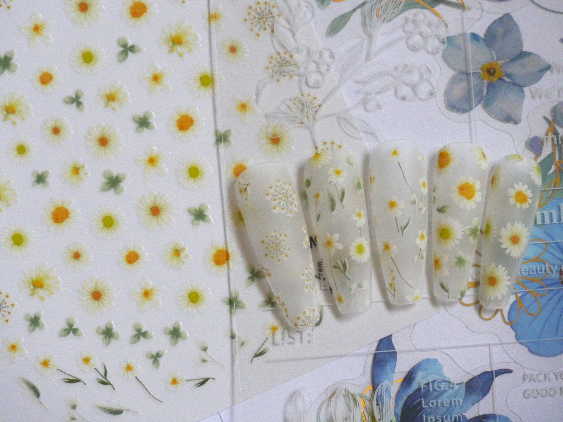 Dandelion & Daisy flower Nail Art Sticker/ Queen Anne's Lace Peel off daisies Stickers/ Chrysanthemum Oxeye leaf Bouquet Blossom Sticker