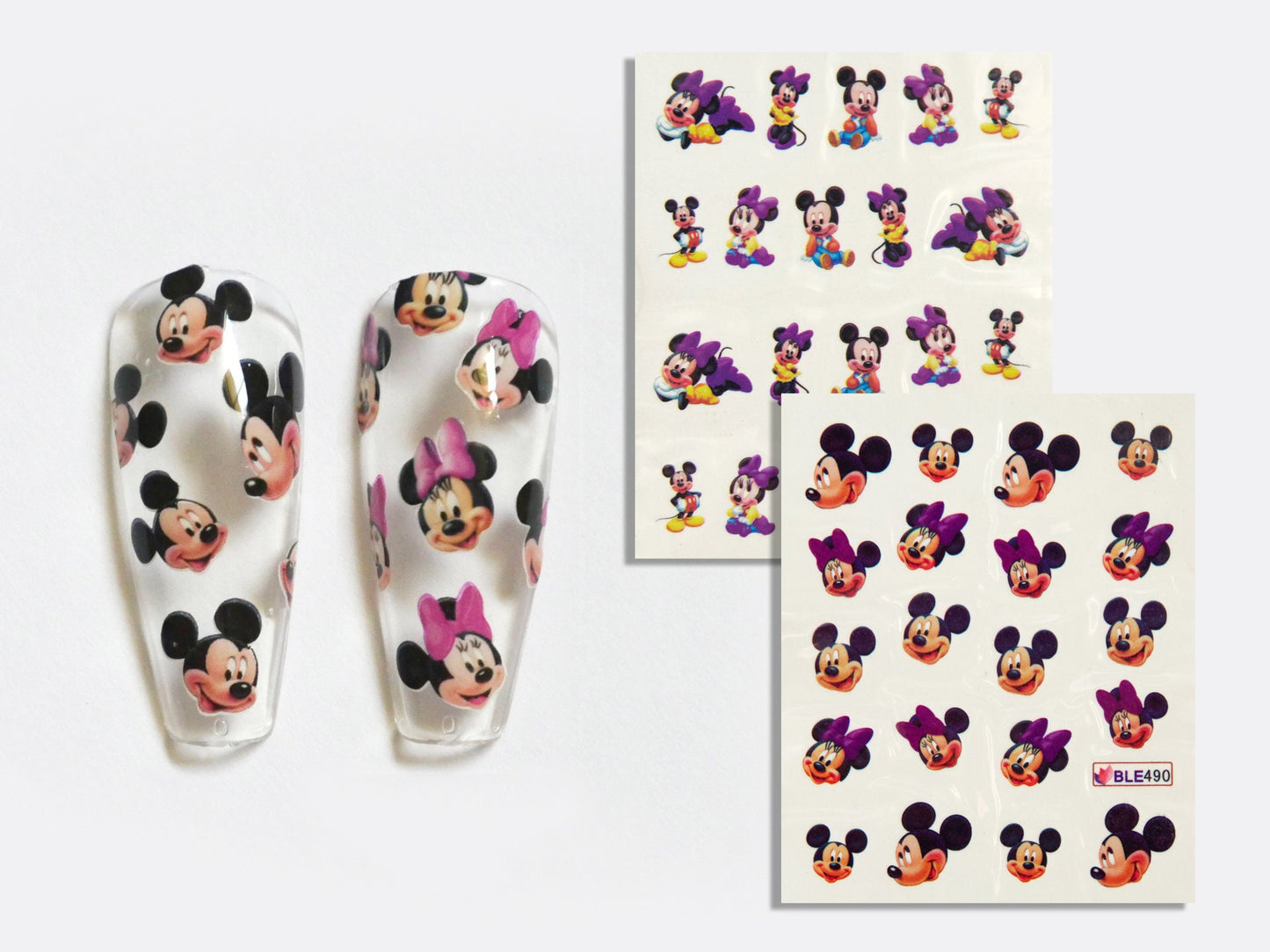 2pcs Mickey Mouse Minnie Mouse Nail Tattoo/Disney Theme nail sticker/Water Transfer Nail Art Stickers Decals/ Cartoon Miniature Decals