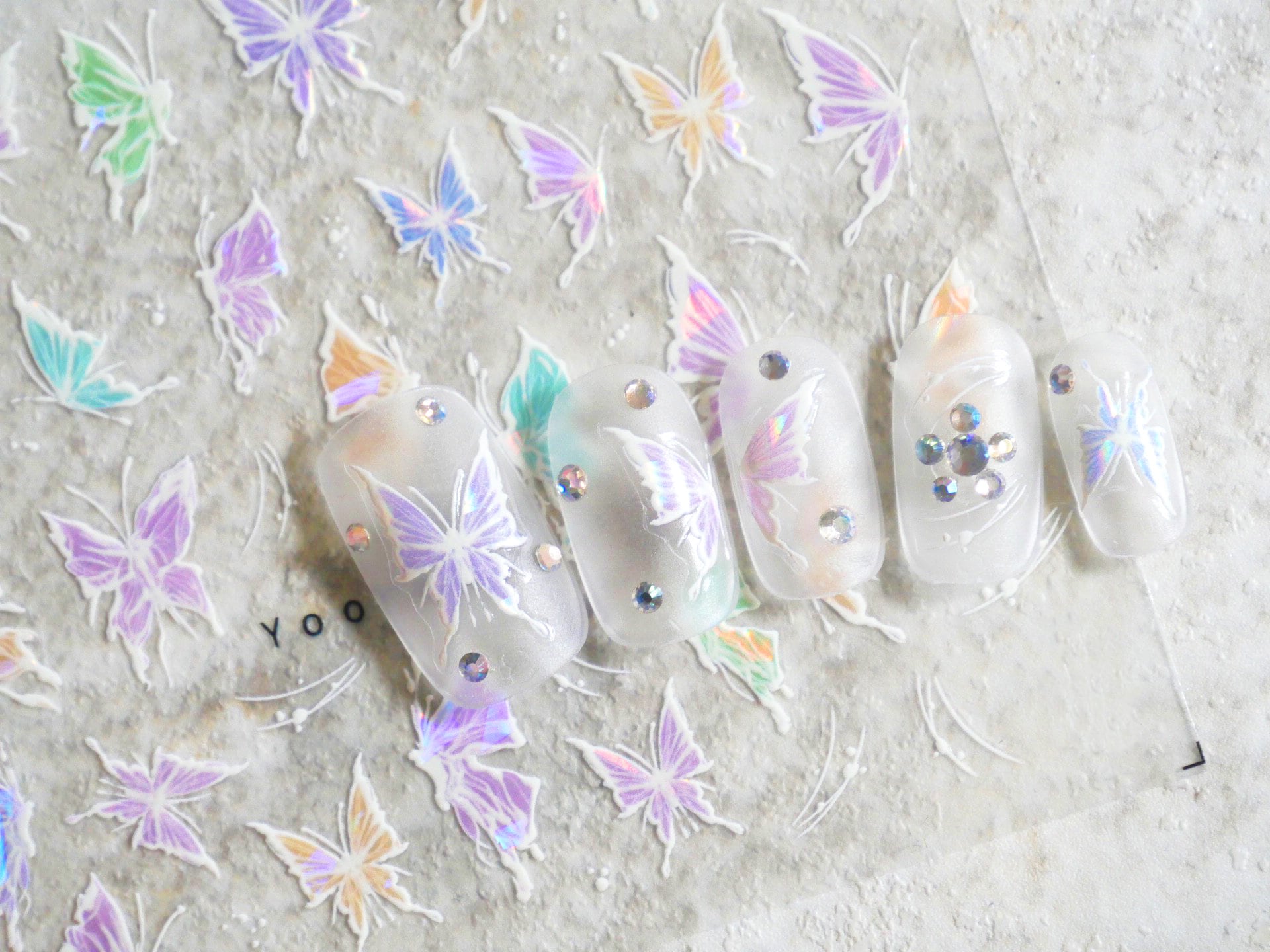 Delicate Colorful Butterfly Nail Sticker/ Colorful Halo Dazzling Imitation hand-painted Butterfly Nail Decals/ Ethereal Elegance Nails
