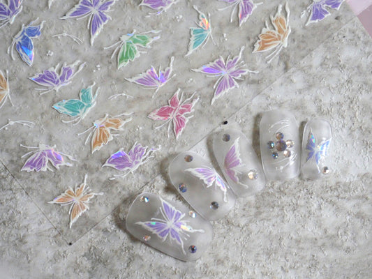 Delicate Colorful Butterfly Nail Sticker/ Colorful Halo Dazzling Imitation hand-painted Butterfly Nail Decals/ Ethereal Elegance Nails