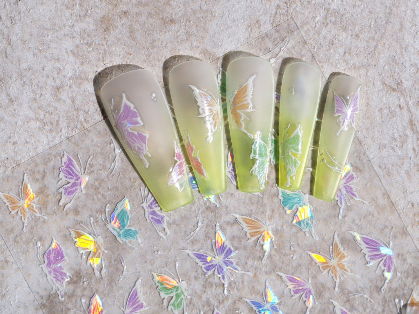 Delicate Colorful Butterfly Nail Sticker/ Colorful Halo Dazzling Imitation hand-painted Butterfly Nail Decals/ Ethereal Elegance Nails