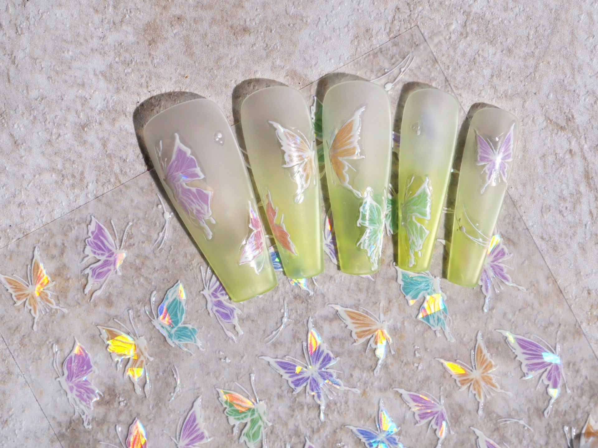 Delicate Colorful Butterfly Nail Sticker/ Colorful Halo Dazzling Imitation hand-painted Butterfly Nail Decals/ Ethereal Elegance Nails