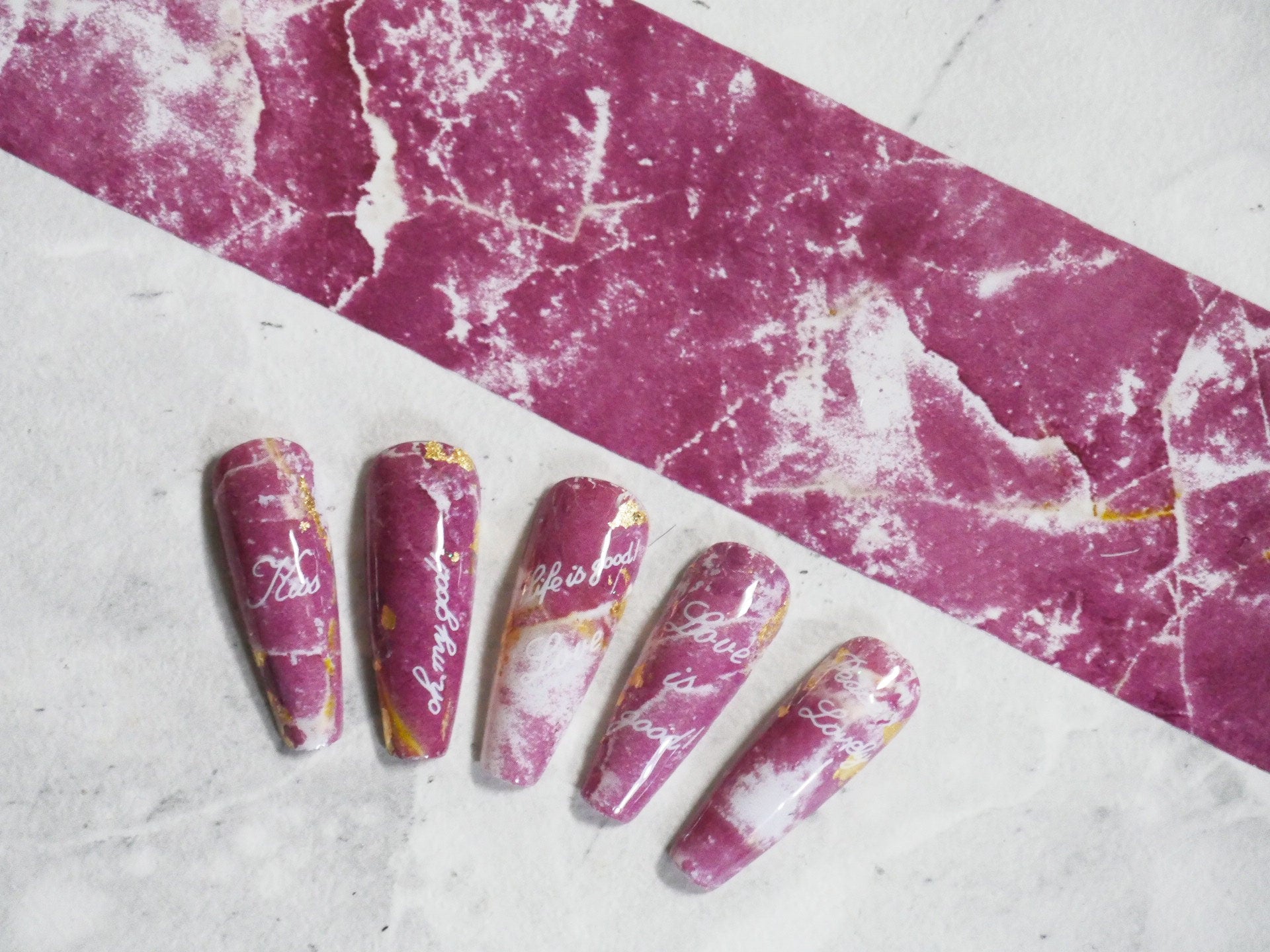 1 Meter Distressed Burgundy Marble Nail Foil/ Vintage Red with gold Transfer paper Foil Nail Art Design Sticker Decal Manicure Craft Supply