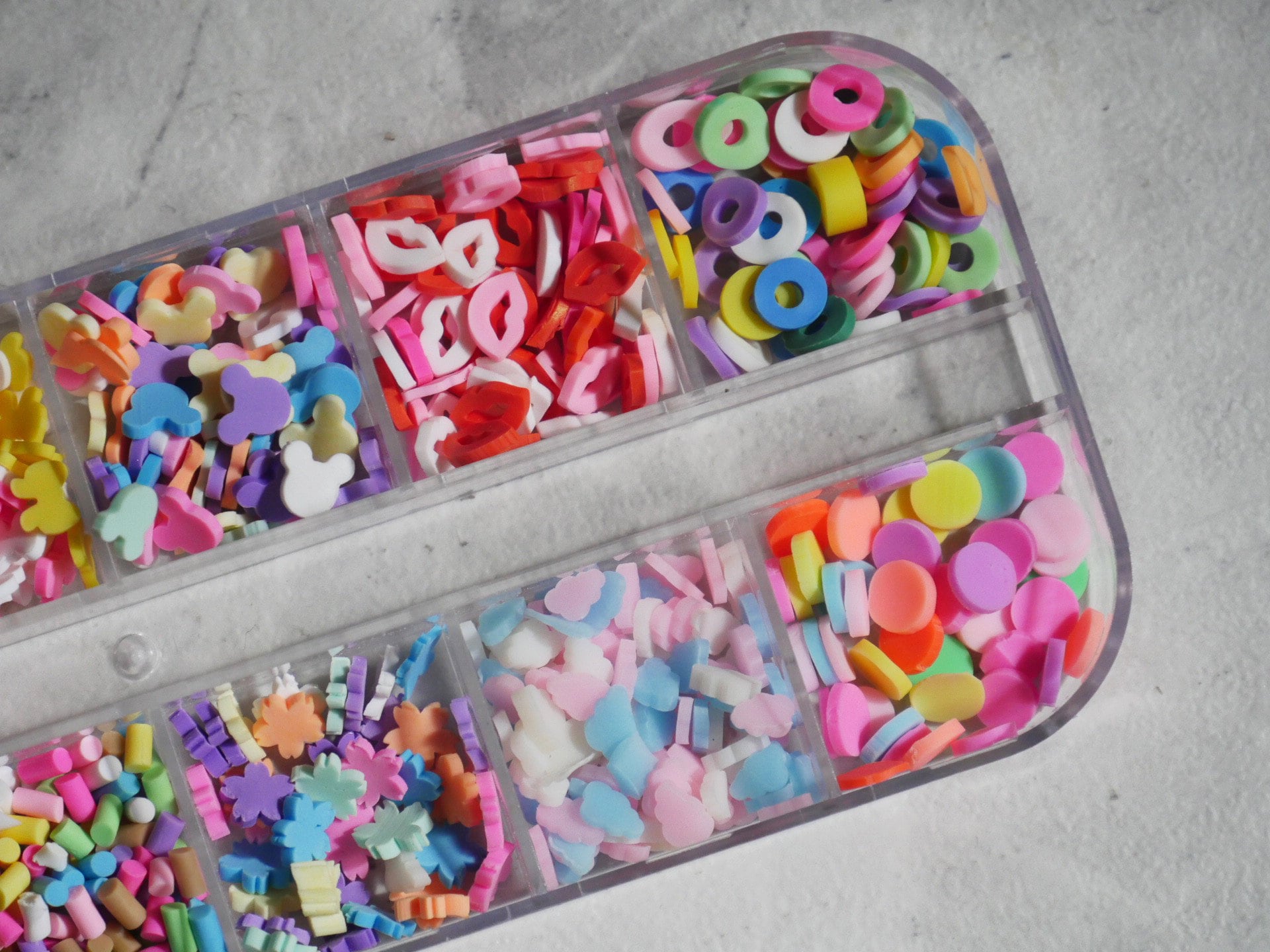 12 grids Soft Rubber Cute Decals / Kawaii Candy shapes bow tie lip star cloud nail art decal/ Mini Soft Pottery Crafts Supply