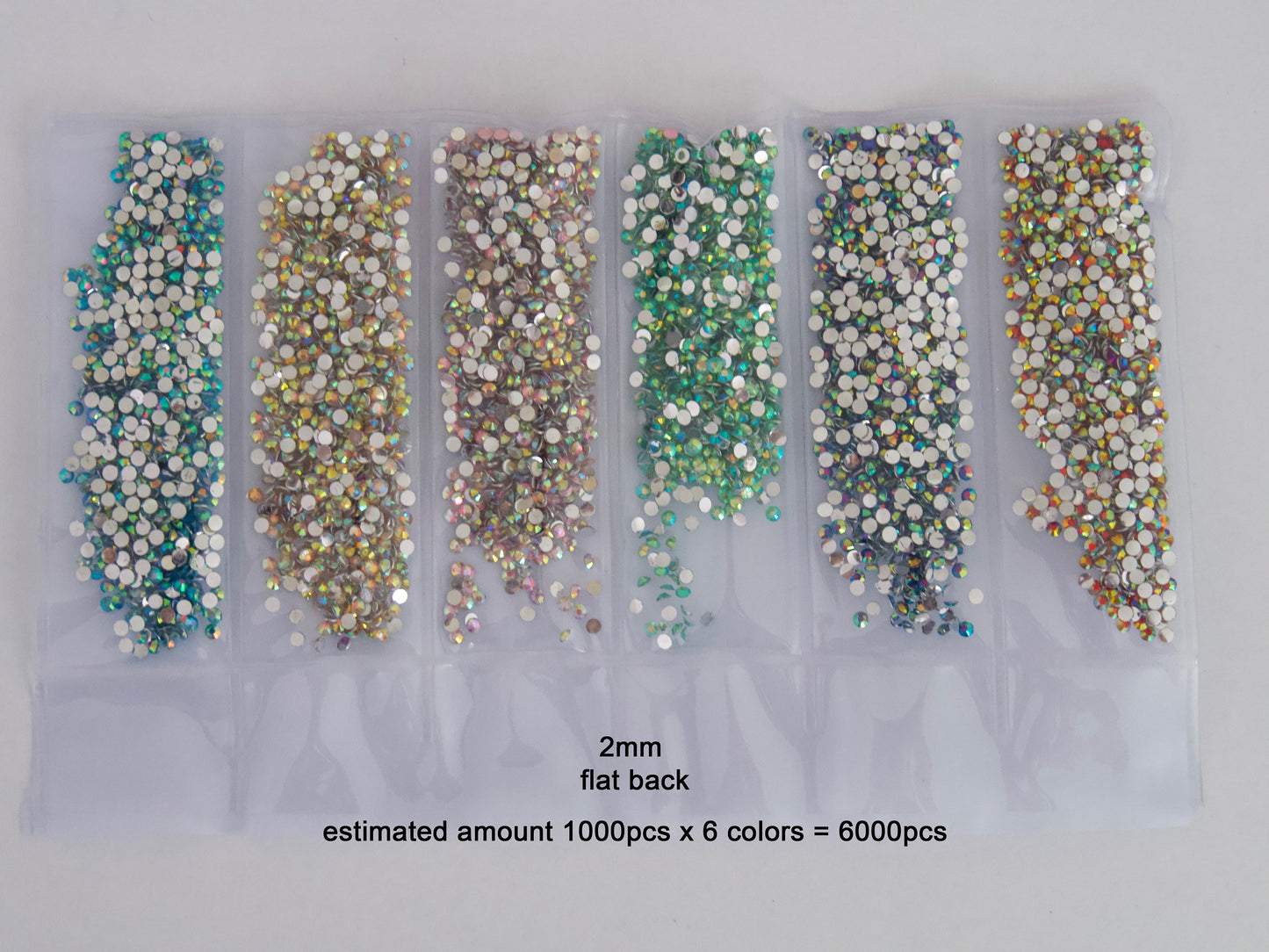 6000pcs Iridescence AB Rhinestone/ 2mm Non Hot fix Flat Nail Art Deco/ Tiny Green Blue Red Round Beads Gem Pearls for 3D Nail Art