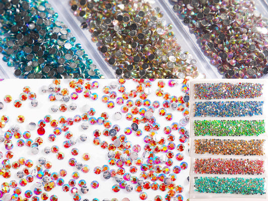 6000pcs Iridescence AB Rhinestone/ 2mm Non Hot fix Flat Nail Art Deco/ Tiny Green Blue Red Round Beads Gem Pearls for 3D Nail Art