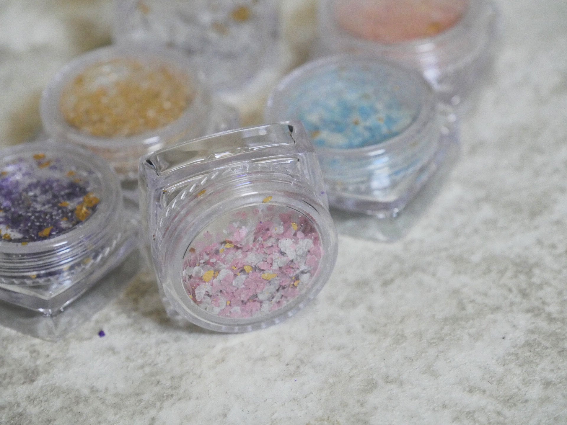 6 cases Pastel Colors Chunky Glitter Flakes/ Irregular Flashy Gold Foils Chips/ Muted Hue Nail design Glitter supply/ Mixed Crafts glitters