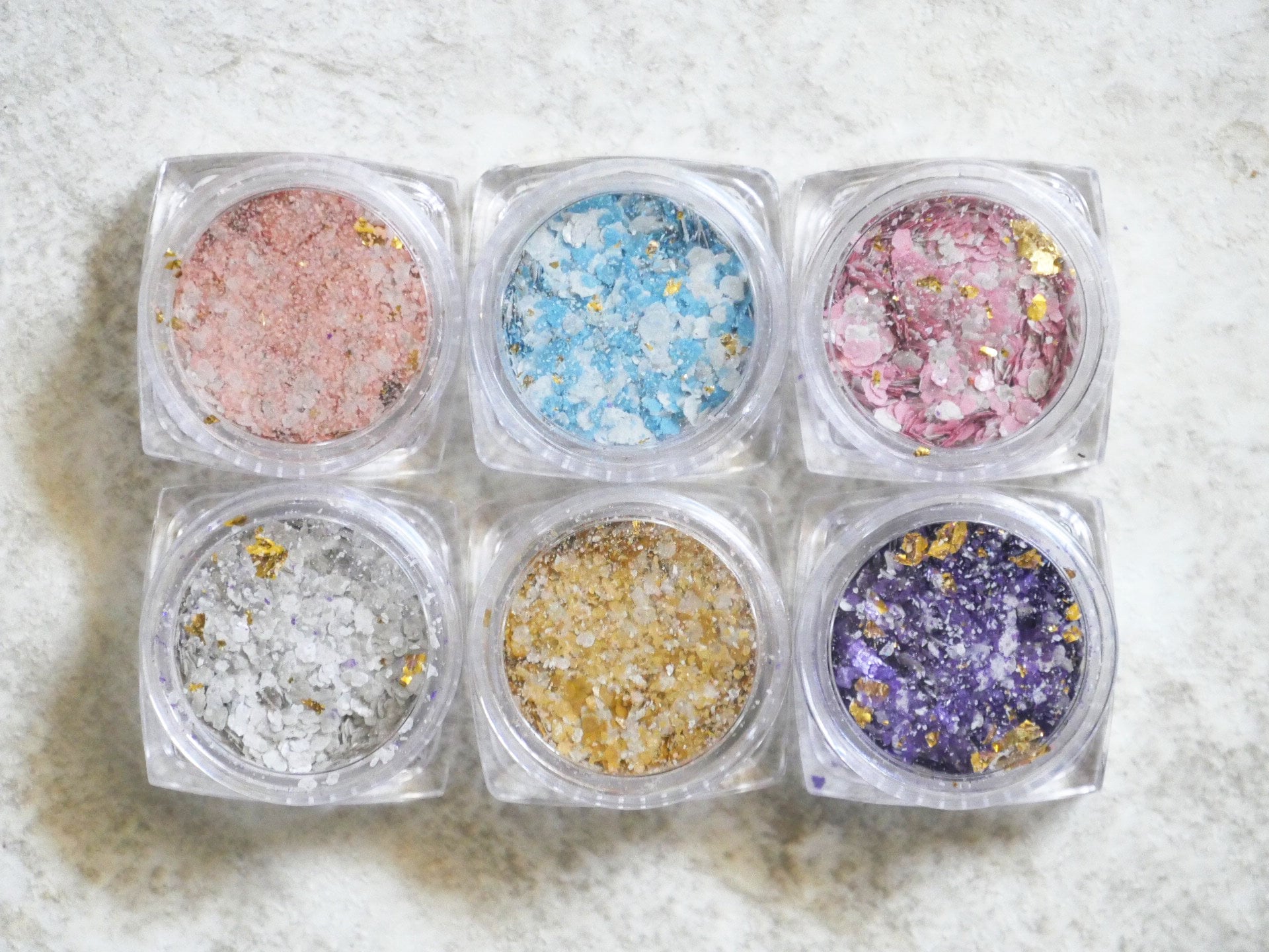 6 cases Pastel Colors Chunky Glitter Flakes/ Irregular Flashy Gold Foils Chips/ Muted Hue Nail design Glitter supply/ Mixed Crafts glitters