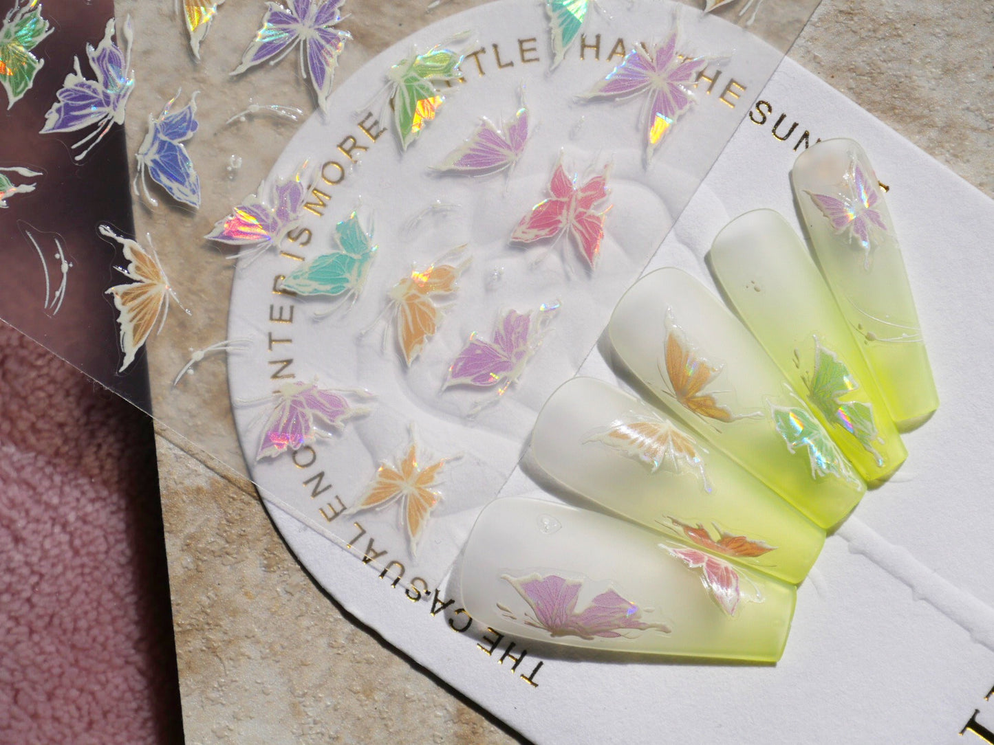 Delicate Colorful Butterfly Nail Sticker/ Colorful Halo Dazzling Imitation hand-painted Butterfly Nail Decals/ Ethereal Elegance Nails