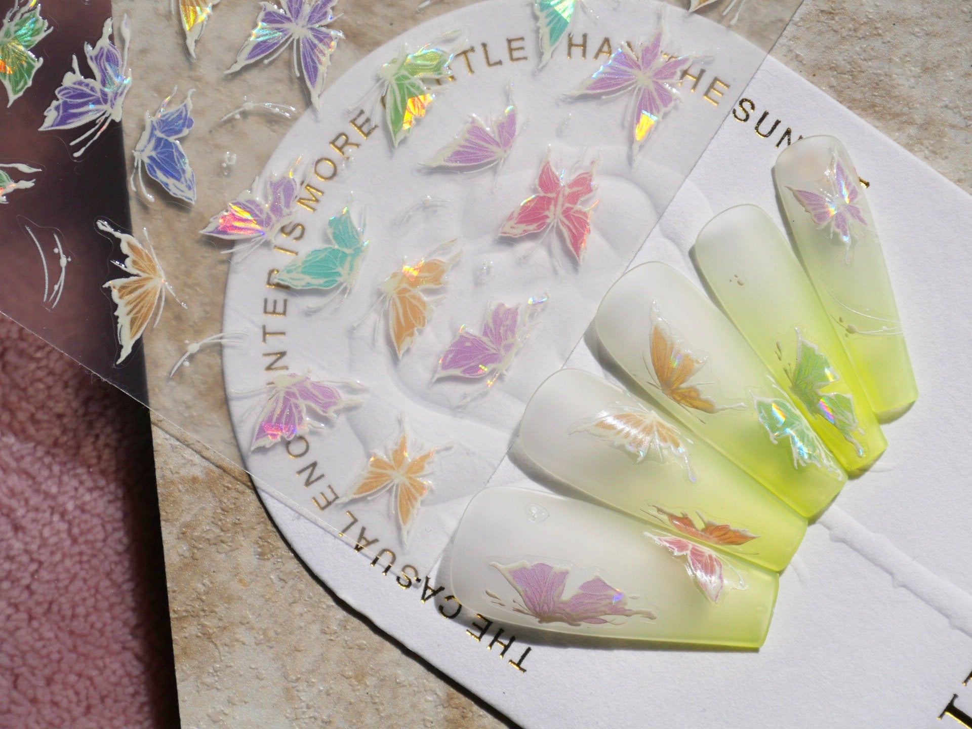 Delicate Colorful Butterfly Nail Sticker/ Colorful Halo Dazzling Imitation hand-painted Butterfly Nail Decals/ Ethereal Elegance Nails