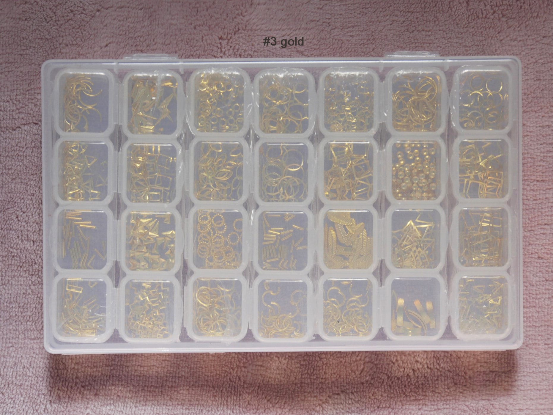 28grids Hollow out Metallic Rivet 3D Nail Studs Metal Decals/ Gold Silver Copper Boho studs/ Gold framed geometry nail deco