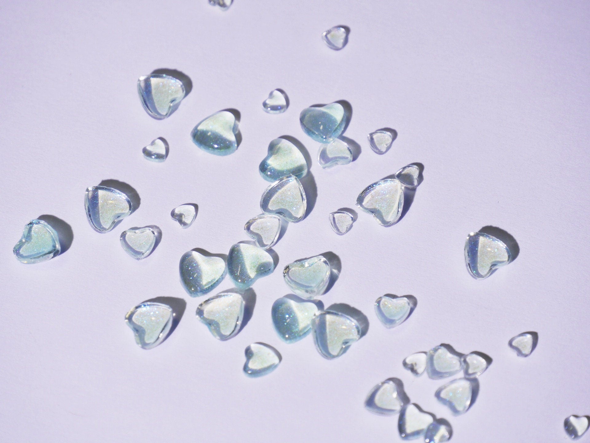 40pcs Blue Glittery Heart Shaped Nail Art/ Mint Glitter Ocean Hearts Decal nail art Charm / Luminous Mocha light-catching Beads