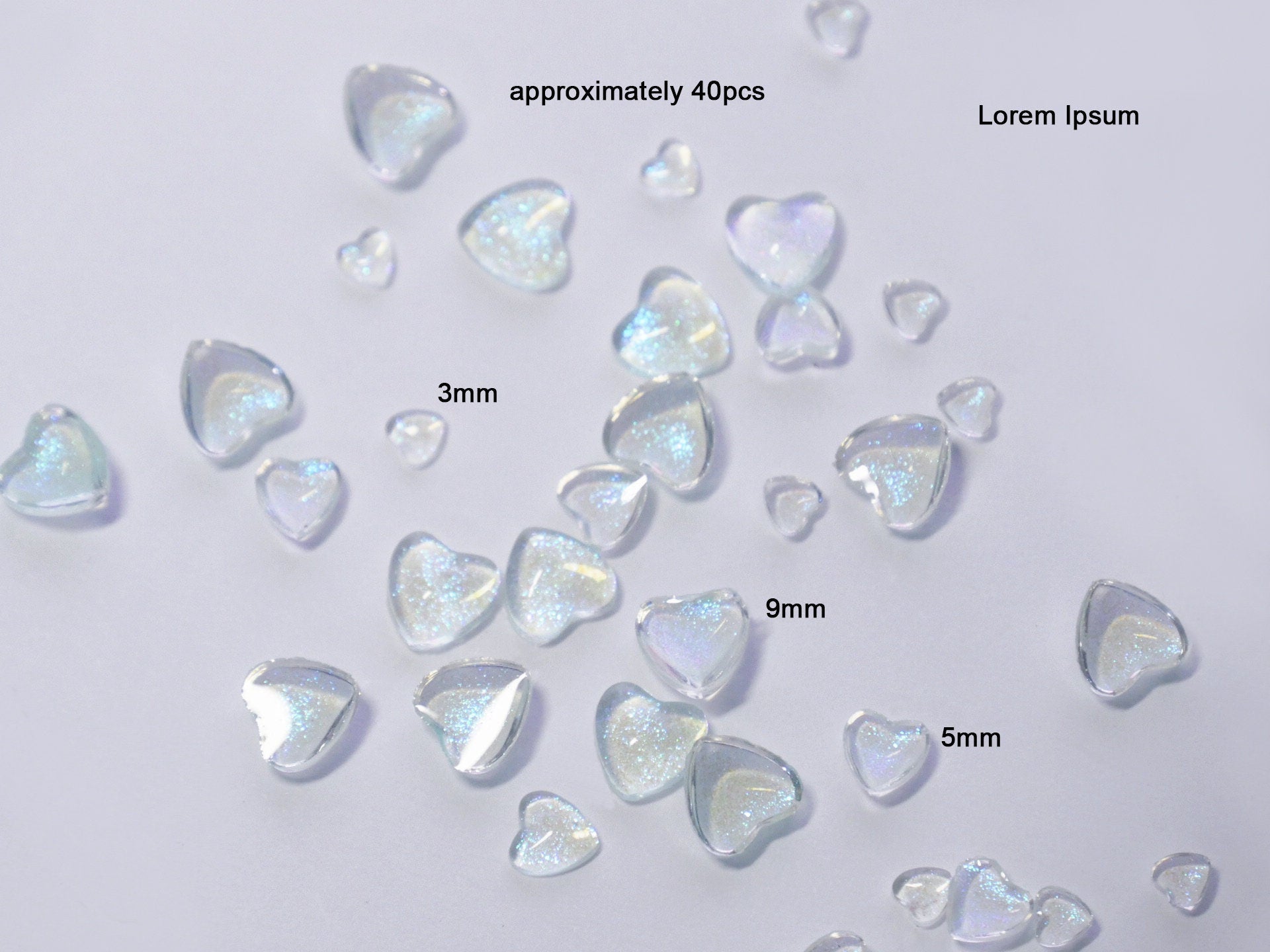 40pcs Blue Glittery Heart Shaped Nail Art/ Mint Glitter Ocean Hearts Decal nail art Charm / Luminous Mocha light-catching Beads