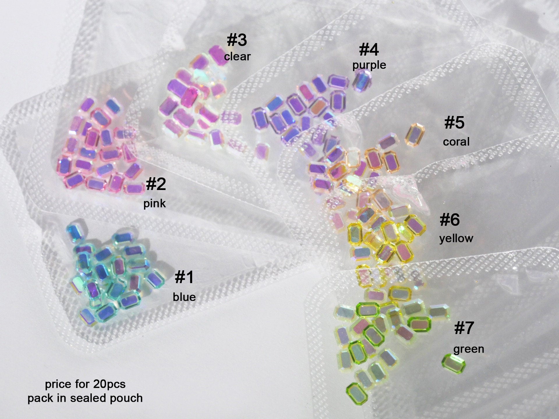 20pcs Aurora Emerald Nail Deco/ Shining Polar Light Iridescence Crystal 3D Rhinestones/ Nail design art Candy sugar cube charm