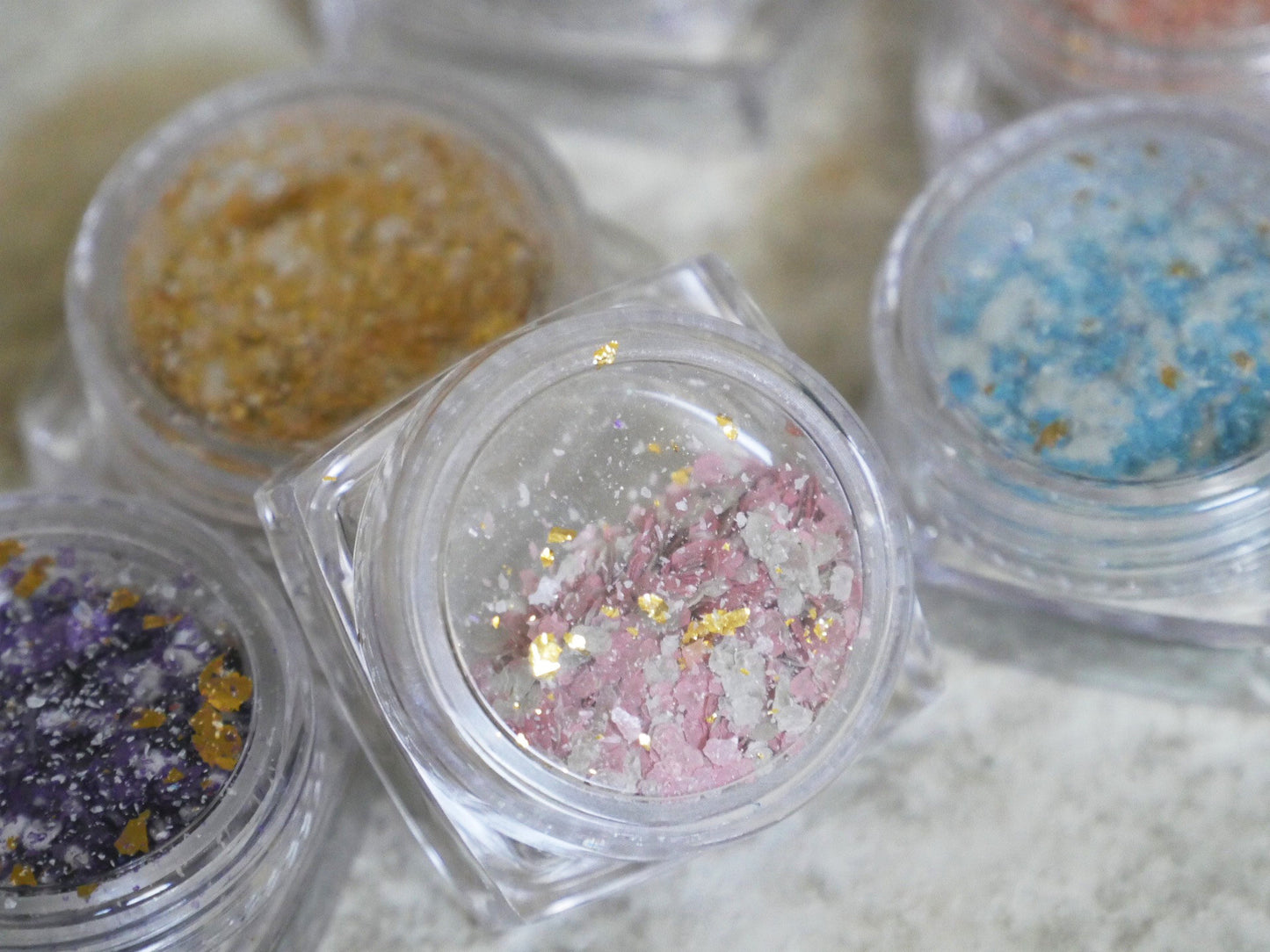 6 cases Pastel Colors Chunky Glitter Flakes/ Irregular Flashy Gold Foils Chips/ Muted Hue Nail design Glitter supply/ Mixed Crafts glitters