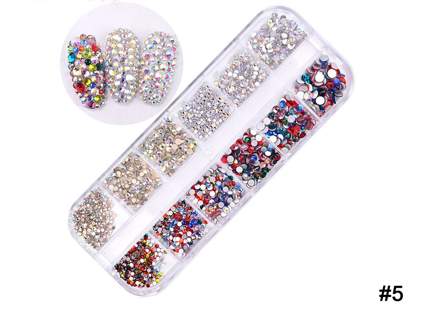 12 grids Rhinestones for Nails Art Decorations / Flat Back Mixed multi colored AB Crystal nail art Decal/ 3D Gemstones Crafts & Manicure