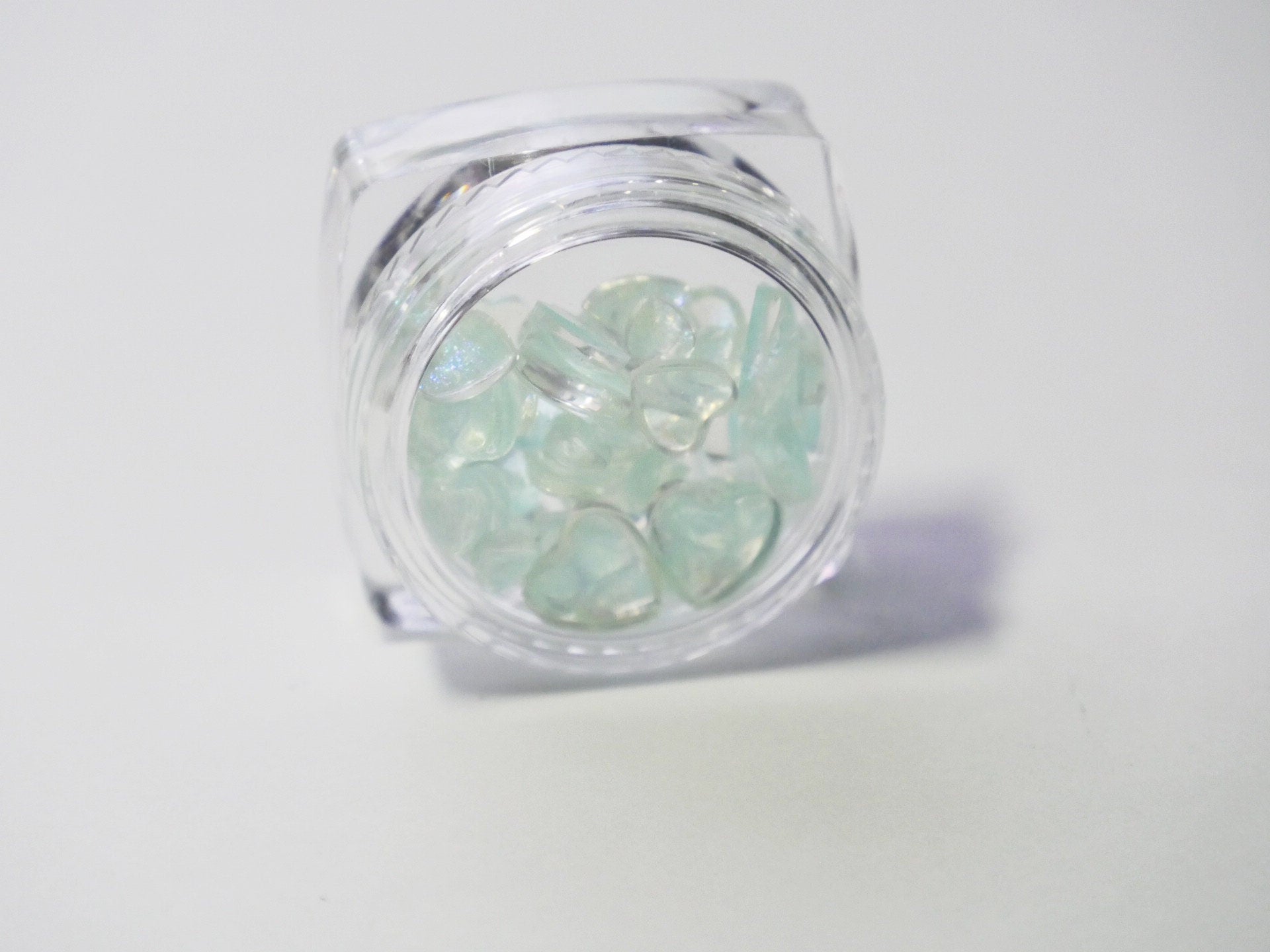 40pcs Blue Glittery Heart Shaped Nail Art/ Mint Glitter Ocean Hearts Decal nail art Charm / Luminous Mocha light-catching Beads