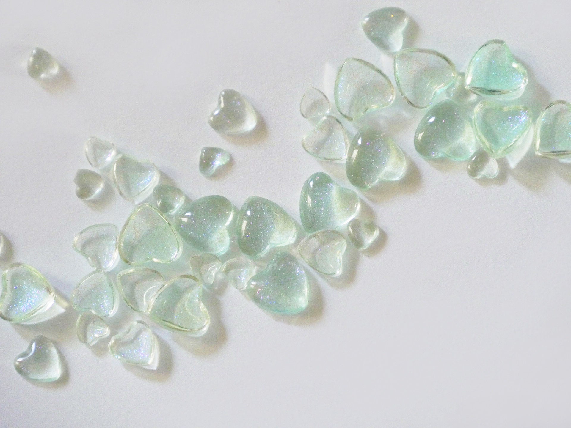 40pcs Blue Glittery Heart Shaped Nail Art/ Mint Glitter Ocean Hearts Decal nail art Charm / Luminous Mocha light-catching Beads