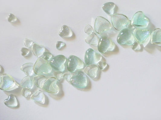 40pcs Blue Glittery Heart Shaped Nail Art/ Mint Glitter Ocean Hearts Decal nail art Charm / Luminous Mocha light-catching Beads