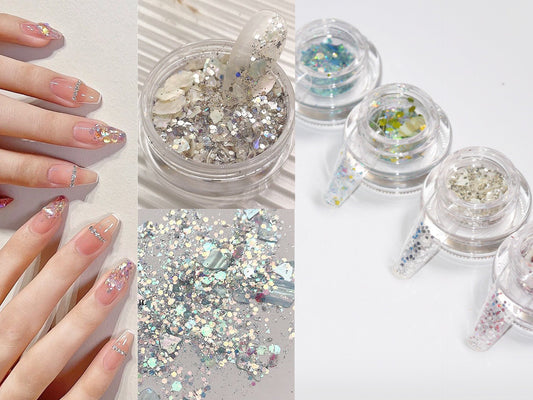 Mixed Glitters with Shell Chips/ Pinctada albina Nail Flakes 3D DIY Sequins/Mixing Starry Sparkling Nail Supply