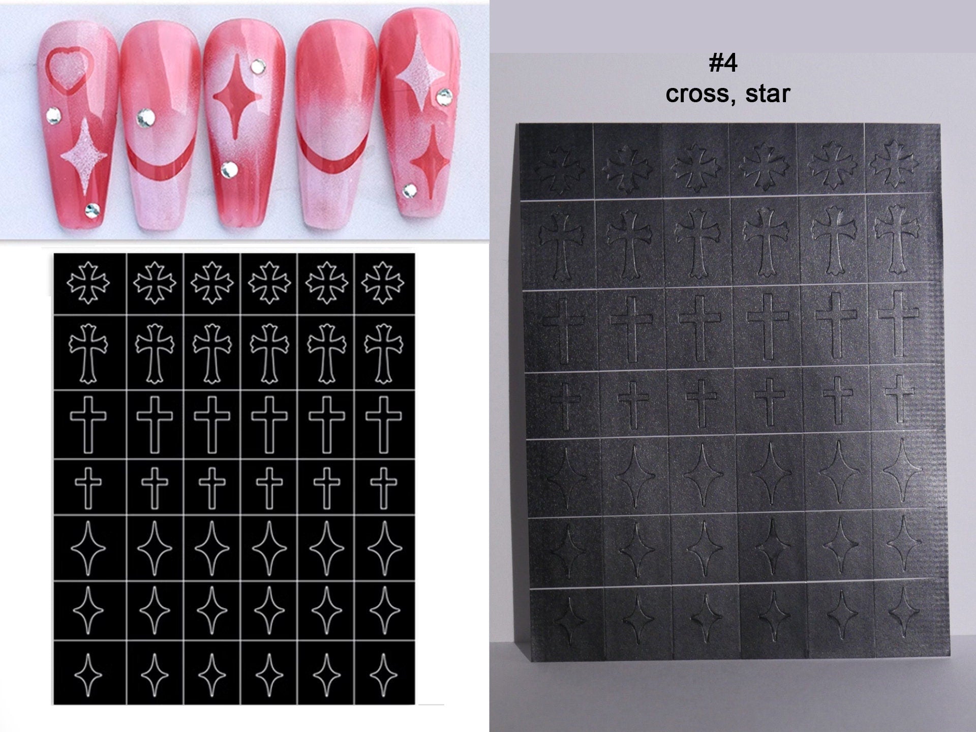 Gradient Hollowed Nail Template Sticker/ Air Brush Free Butterfly Star Cloud Cross Hollow Nail Art Stickers Decals Color Filling Guide