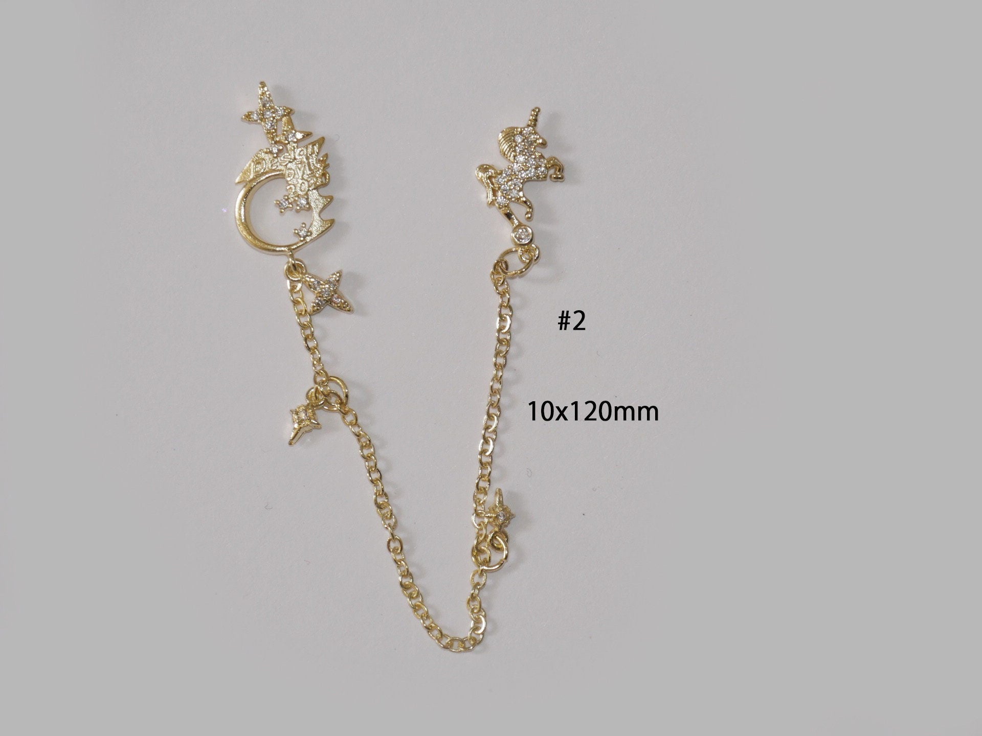18k Gold Planetary Nail Jewelry/ Exquisite Gold Starry Sky Nail Art Decal/ Dainty 3D Unicorn Stars Planet Theme Nails Charms